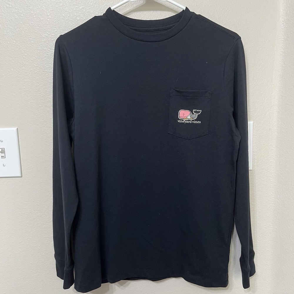 Vineyard Vines Long Sleeve T-Shirt Youth GirlsL 14 Black Graphic Print Logo